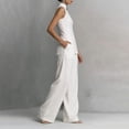 thumbnail image 5 of Evdexr Linen Sets For Women 2 Piece Stand Collar Sleeveless Top and Baggy Wide Leg Pants Set Trendy Casual Business Lounge Outfit Suits White XL, 5 of 6