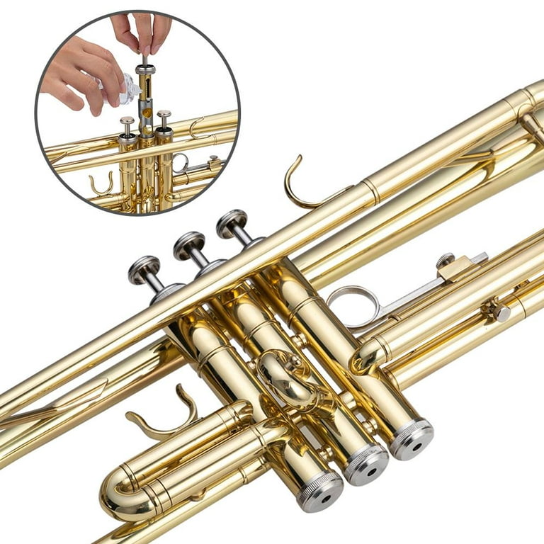 Libretto Gold Lacquer Bb Trumpet Set, Rose Brass Leadpipe, Standard for Beginner & Intermediate Students, Stainless Valve, 7C Mouthpiece, Durable