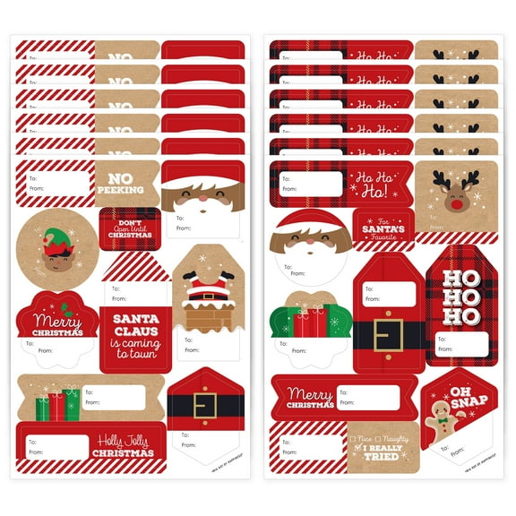 Big Dot of Happiness Jolly Santa Claus - Assorted Christmas Party Gift Tag Labels - To and From Stickers - 12 Sheets - 120 Stickers