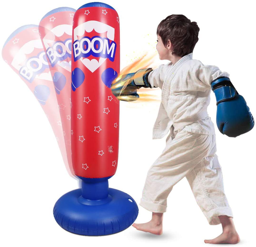 Inflatable Punching Bag for Kids，Free Standing Boxing Bag for Immediate Bounce Back Heavy Punching Bag for Practicing Karate Taekwondo,De-Stress Boxing Bag for Boy/Girl. 