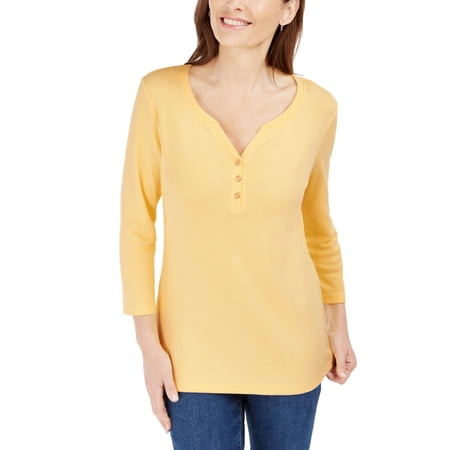 Cotton Henley V-Neck Top Citron Aura L