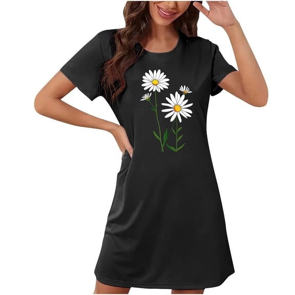 Levmjia Nightgowns For Women Sleepwear Short Sleeve Soft Polyester Spandex Summer Comfortable Oversized Sleep Dress Casual Loungewear Print Design Gift for Mom Wife