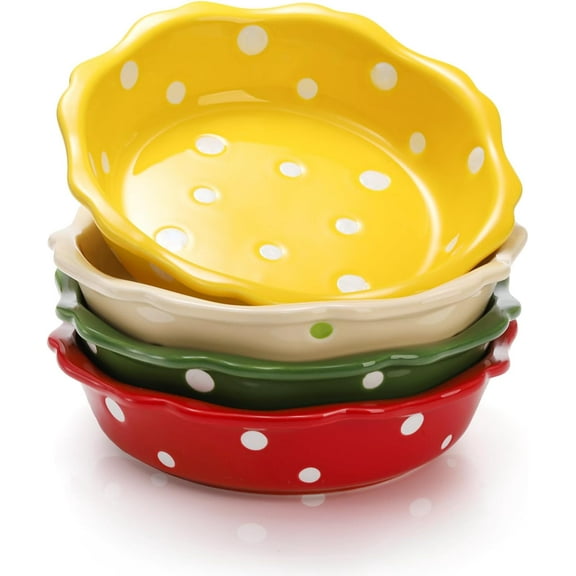 4 Pack Ceramic Mini Pie Pans, 6 Inch Small Baking Pie Dish Plate, 10 oz Individual Deep Dish Pie Plate, Kitchen Bakeware Pot Pie Pans for Quiches, Tarts, Puddings, Apple Pecan Pie, Oven Safe