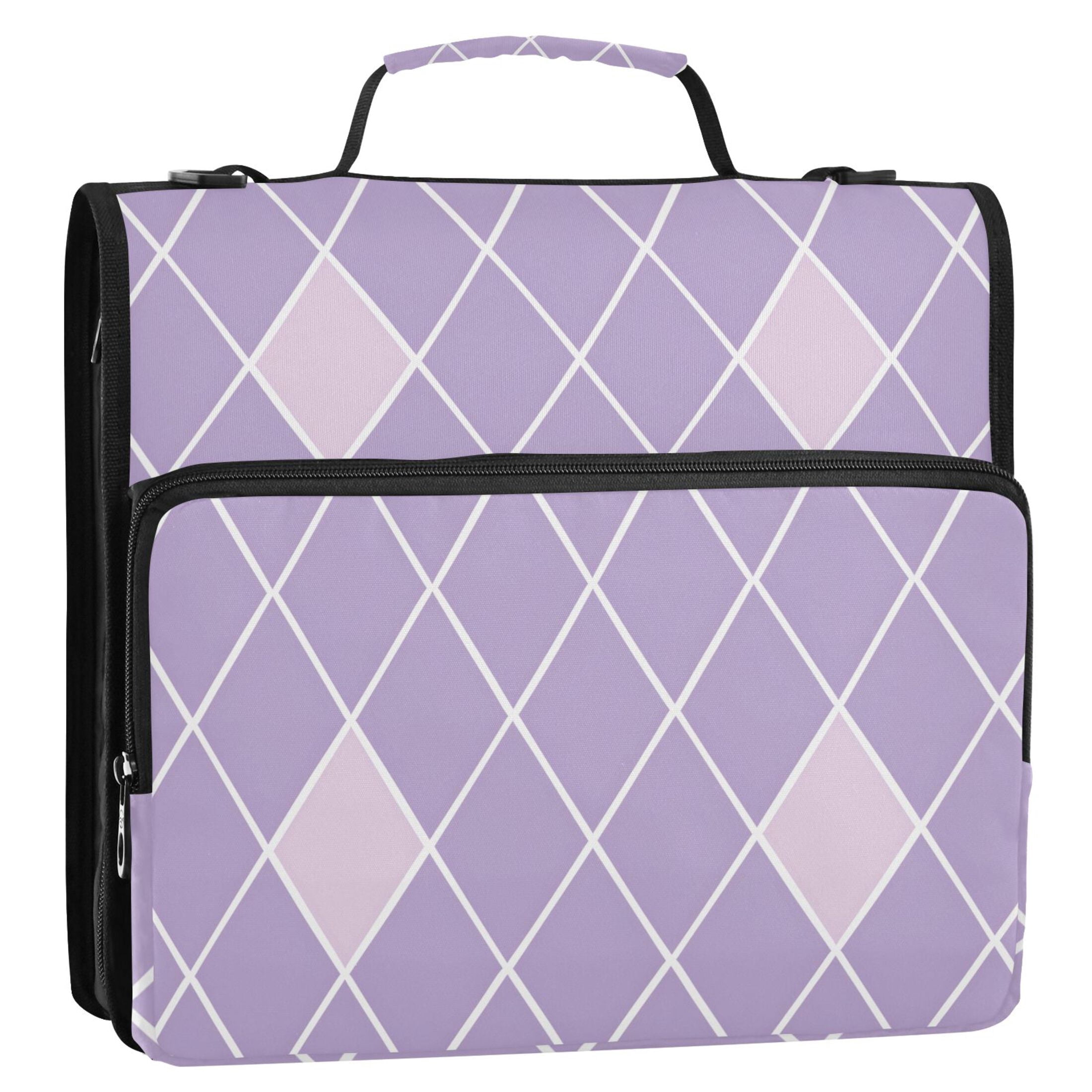 3 Ring Zipper Binder with Shoulder Strap Waterproof Trapper Keeper 2 Inch D-Ring 500 Sheets Capacity Purple Block