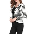 thumbnail image 4 of INSPIRE CHIC Women's Notched Lapel Button Decor Thin Striped Blazer XS Black White, 4 of 8