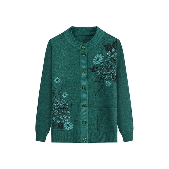 Qarigey Suéter de punto de poliéster para mujeres mayores, cálido y cómodo para primavera y otoño, ropa de mediana edad Abrigos y chamarras verde