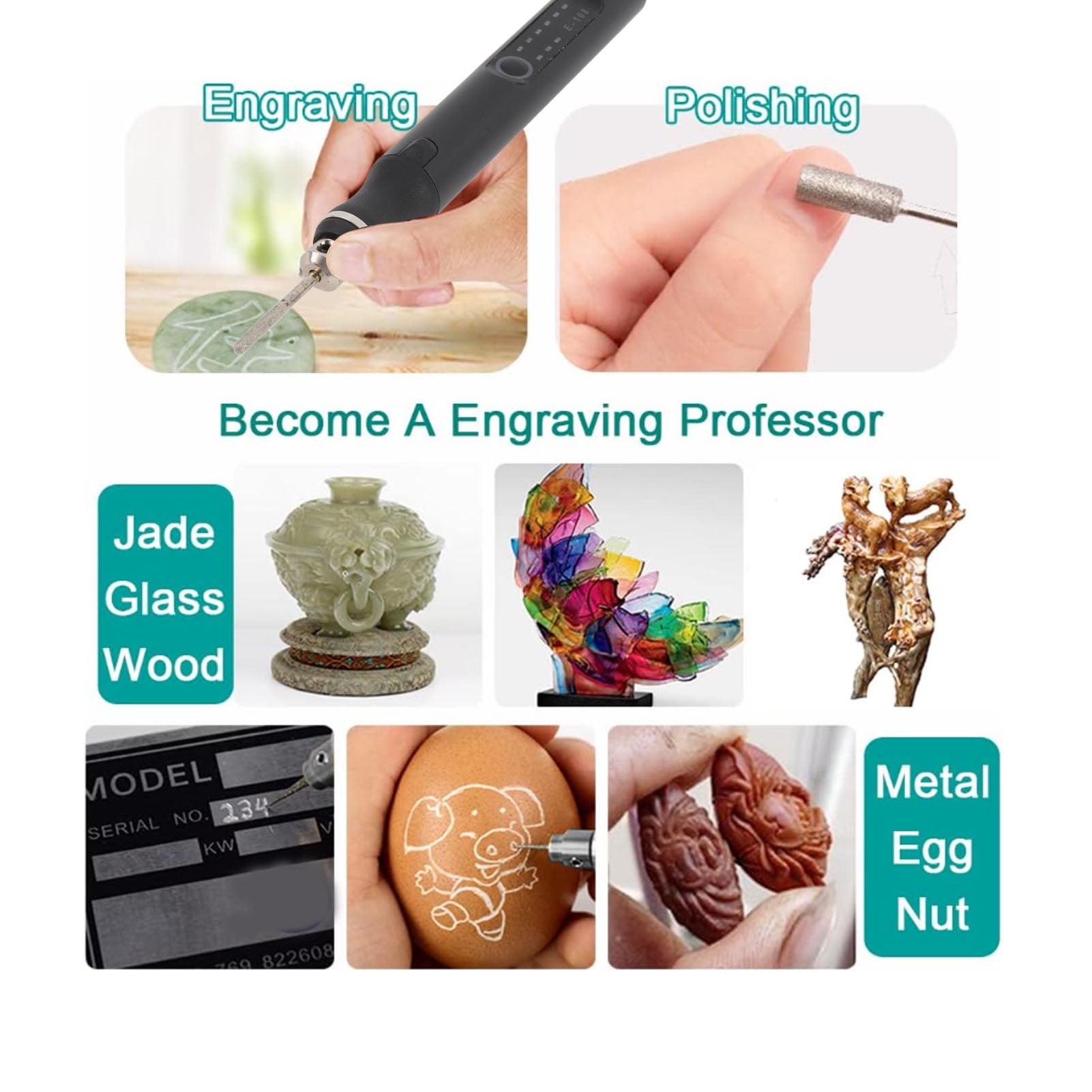 Nieyigj Cordless Rotary Tool Kit 3 Variable Speeds 5000-18000 RPM Portable Electric Engraving Pen for Jewelry Glass Stone Wood Carving 8.27 inches / 21 cm