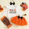 thumbnail image 2 of NOLDARES My First Halloween Baby Girl Outfit Pumpkin Embroidery Lapel Collar Long Sleeve Romper Baby Girl Halloween 3Pcs Outfit(White,12-18 Months), 2 of 9