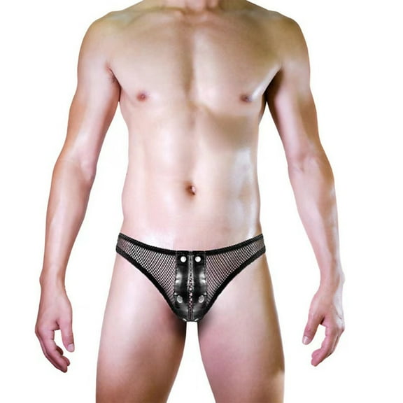 EOYWHK PU Underwear for Men Sexy Brief Hollow Out Bandage See Sheer Breathable Sleepwear Nightclub Underwear Clearance