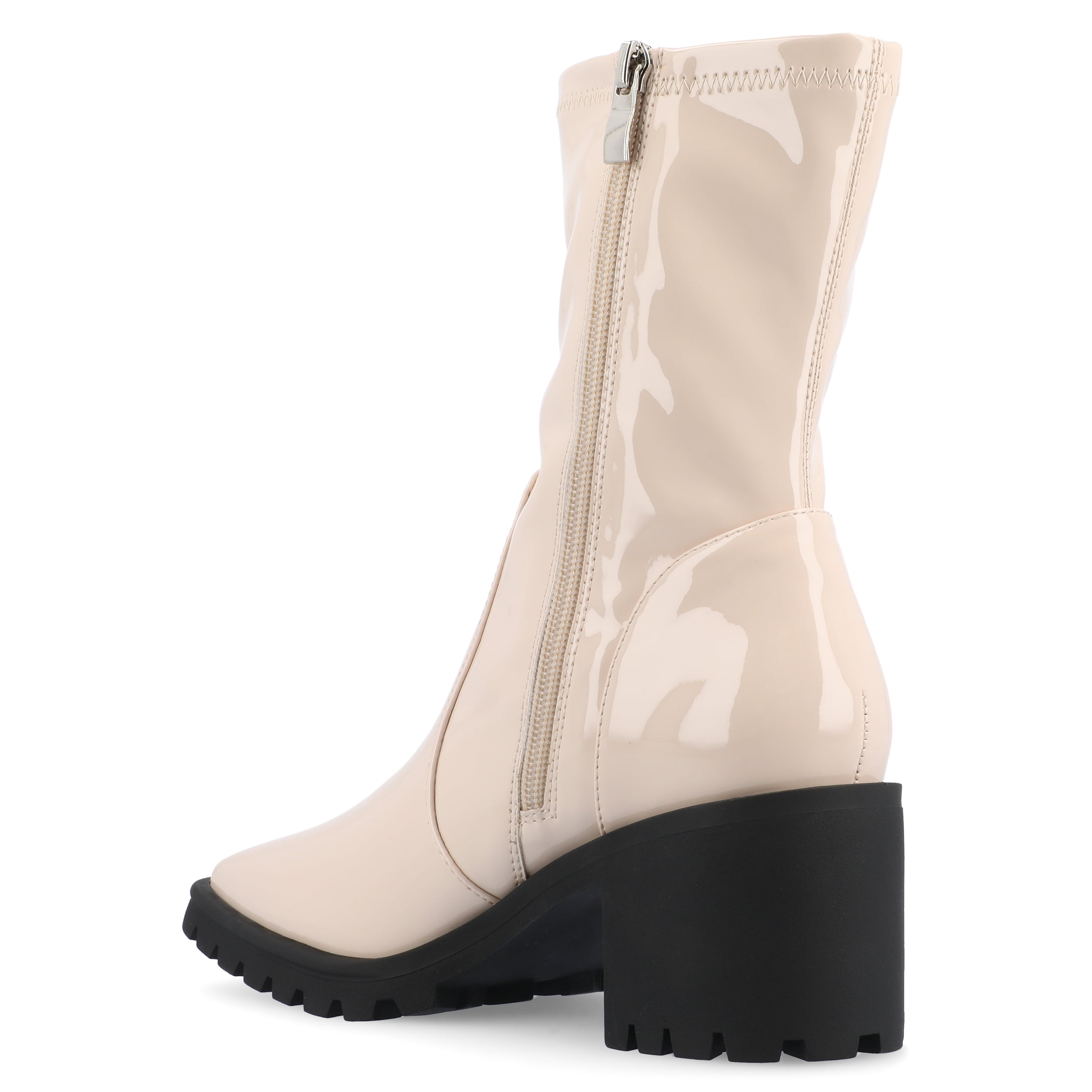 Journee Womens Icelyn Flexible Patent Vegan Leather Square Toe Booties