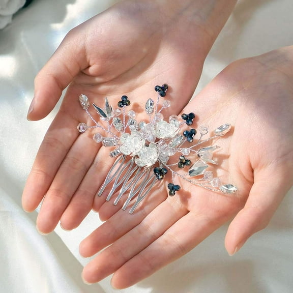 Flower Bride Wedding Hair Comb Silver Rhinestone Bridal Hair Pieces Crystal Hair Clip Hair Accessories for Women and Girls