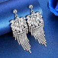 thumbnail image 4 of LAICAIW Silver Rhinestone Crystal Bridal Chandelier Long Tassels Dangle Earrings for Wedding, 4 of 5