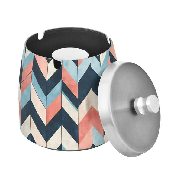Yayeee Ashtray with Lid for Cigarette Smokeless Stainless Steel Home Ash Holder, Pink Geometric