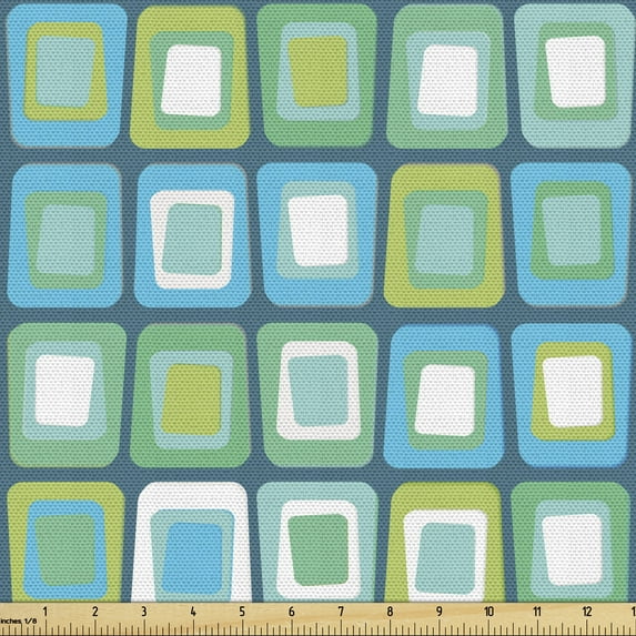 Abstract Fabric by the Yard, Modern Geometric Pattern with Nested Quirky Rectangles in Aqua Color Palette, Decorative Upholstery Fabric for Chairs & Home Accents, Multicolor by Ambesonne