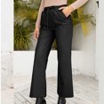 thumbnail image 4 of Women's Elastic High Waist Cropped Leather Pants Casual Loose Trousers Leather Straight Leg Wide Leg Pants, 4 of 7