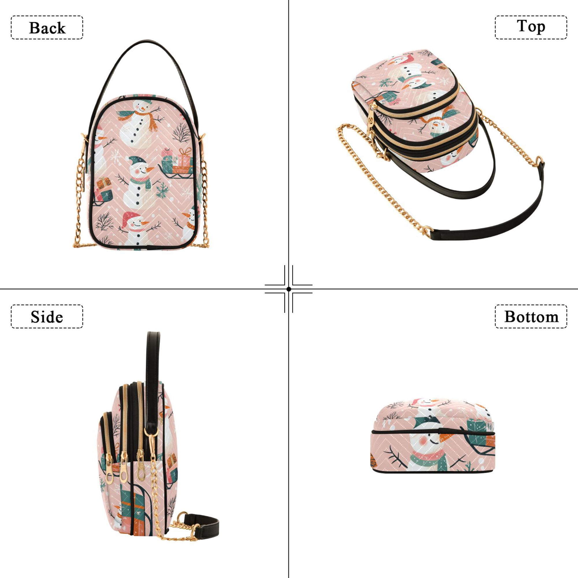 FORMRS Crossbody Bag for Women Quilted Travel Shoulder Cell Phone Purse with Chain Strap Handbag, Christmas Snowman