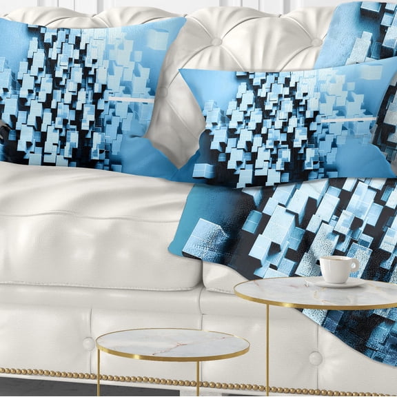 Designart Blue 3D Cubes Fractal Design - Abstract Throw Pillow - 12x20