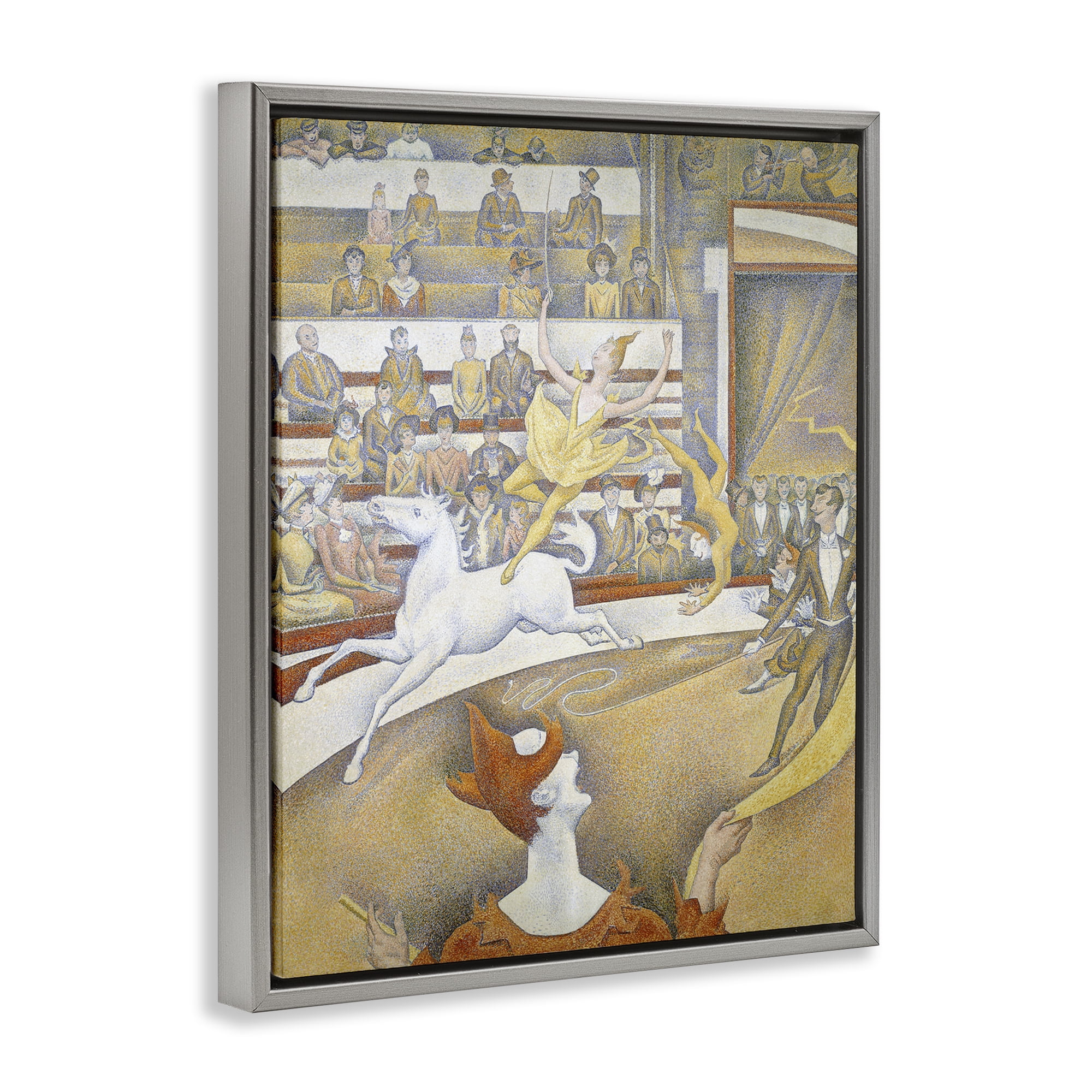 Stupell Industries Classic Seurat Circus People Painting Gray Floater Framed Canvas Art Print Wall Art, 17 x 21