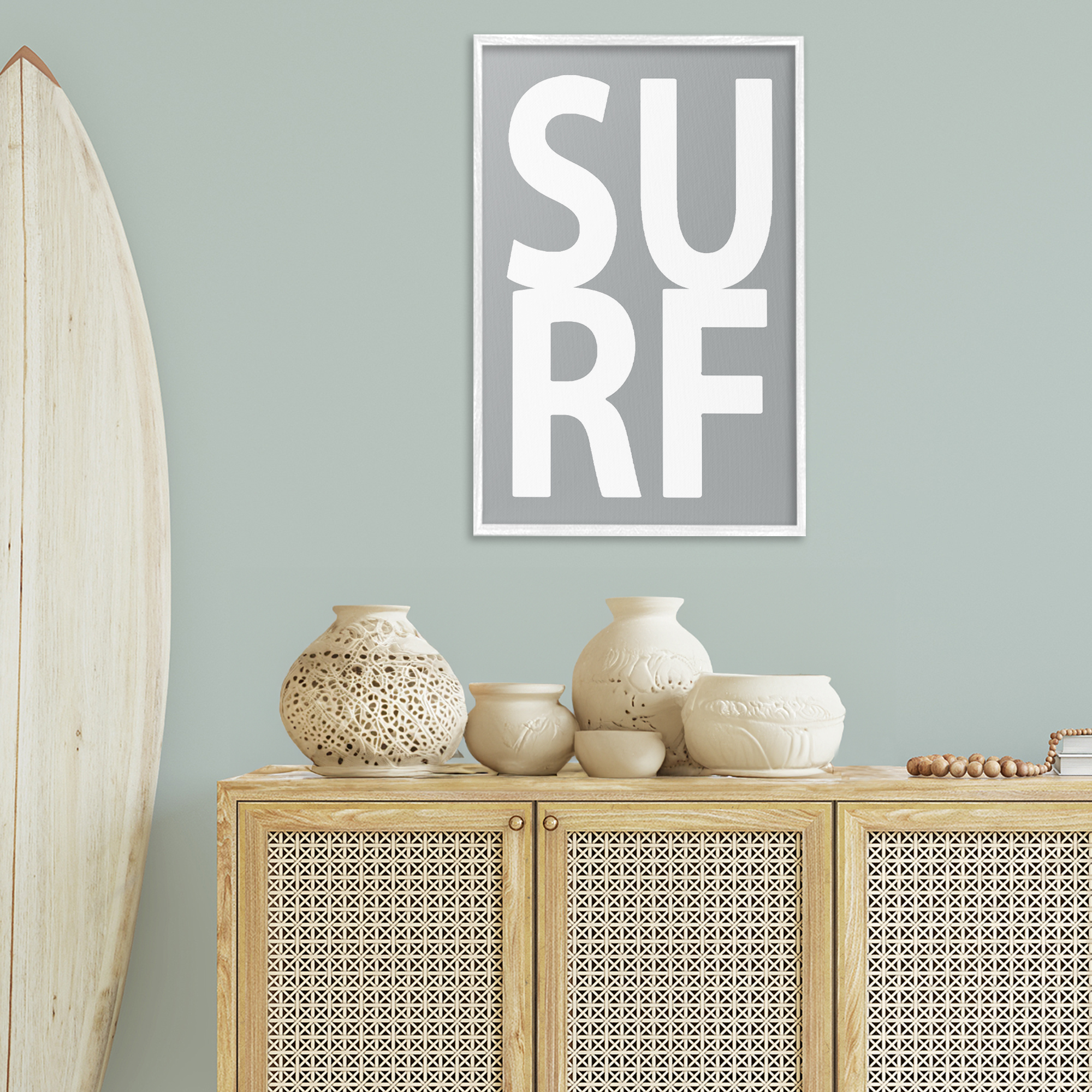 Stupell Industries Surf Word on Grey Typography Painting White Framed Art Print Wall Art, 20 x 30