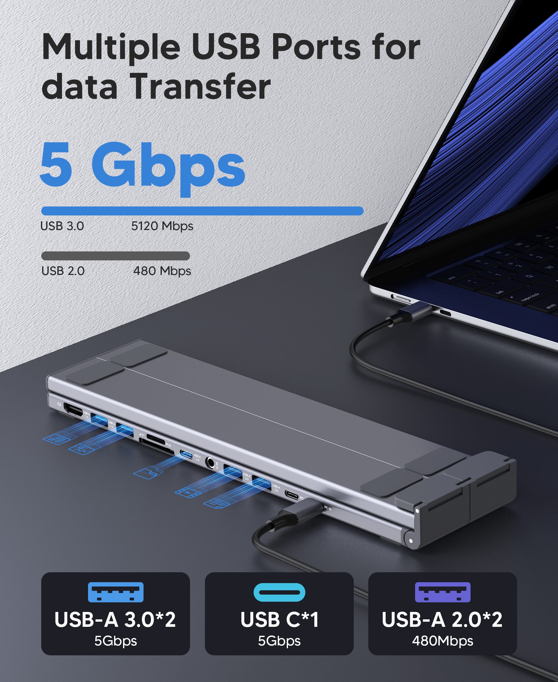 USB C Laptop Docking Station Stand with 4K HDMI, 11 Ports | Powered USB C Hub | Adjustable Laptop Stand for 10-17" Laptops | Lightweight & Portable Design | Ideal for Tablets, Laptops Stand