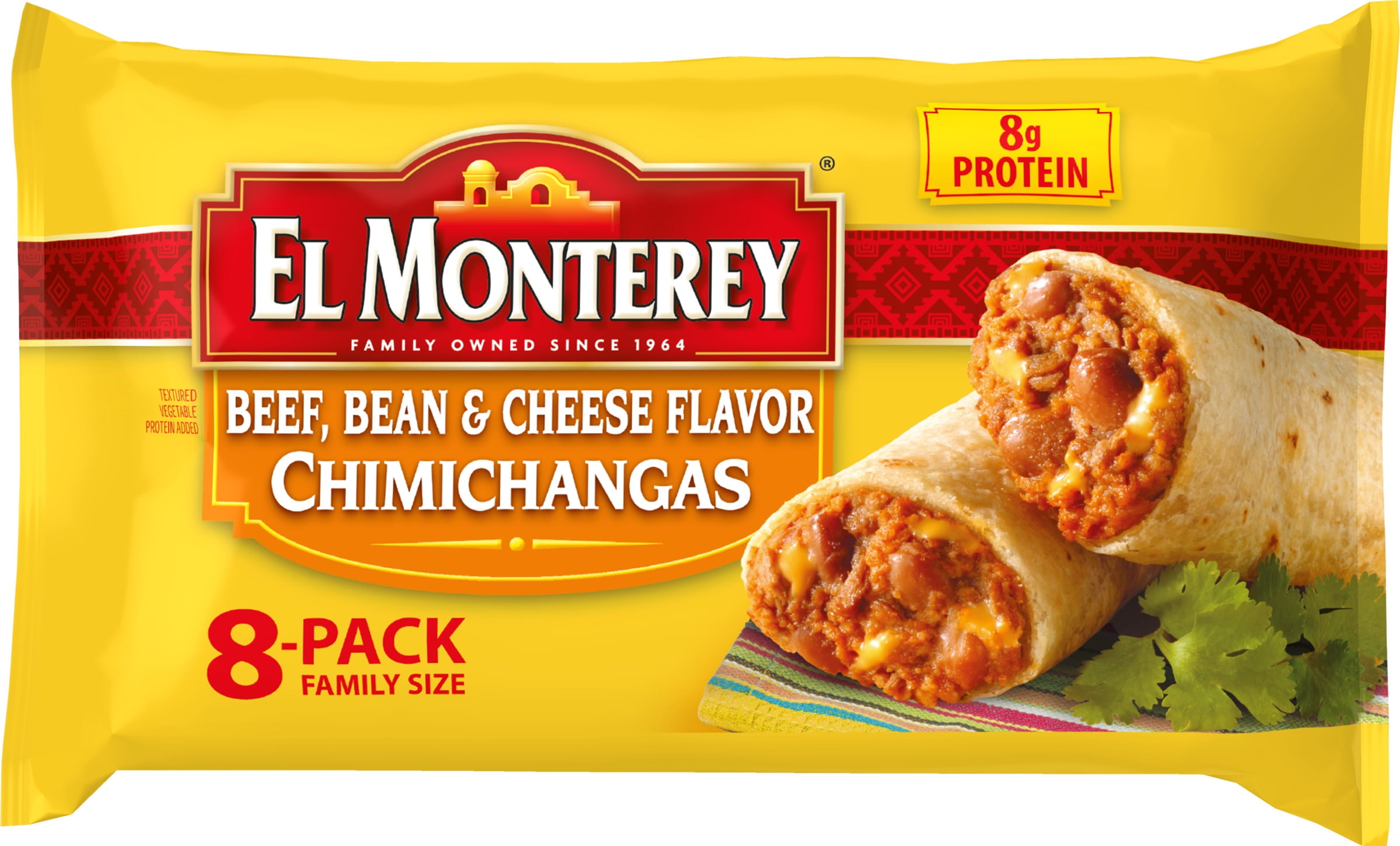El Monterey Beef, Bean and Cheese Chimichangas, Family Size, 30.4 Oz, 8