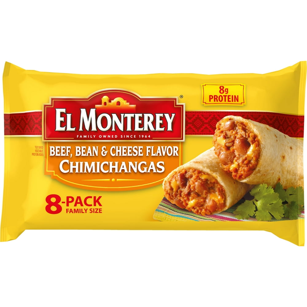El Monterey Beef, Bean and Cheese Chimichangas, 8 Pack Family Size