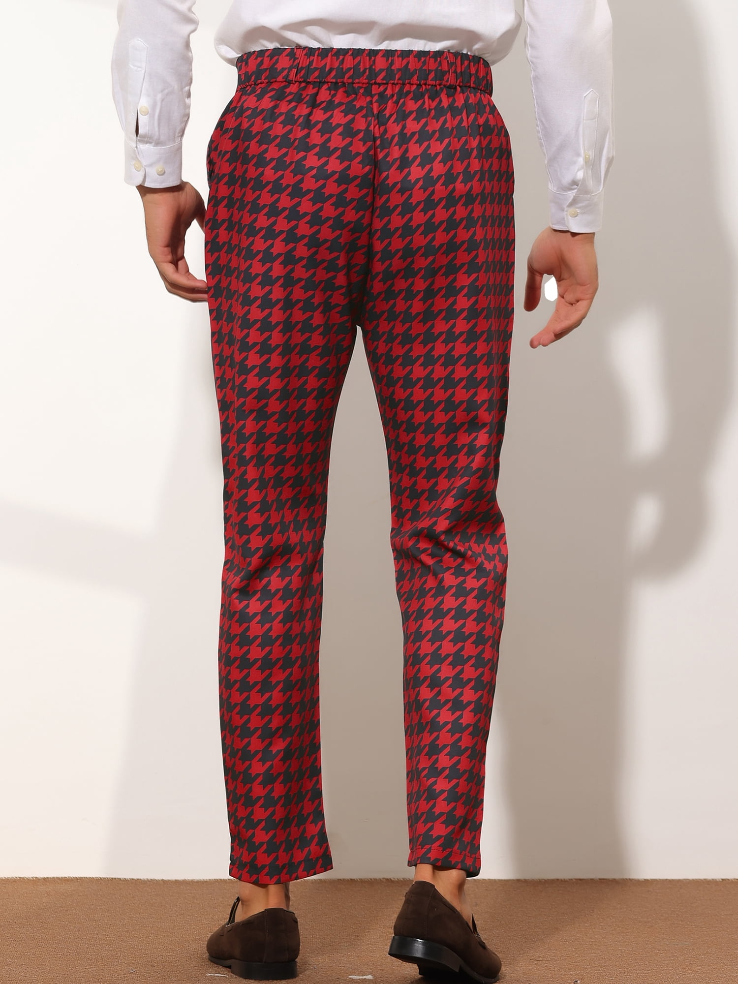Unique Bargains Men's Houndstooth Dress Pants Big and Tall Business Plaid Trousers 36 Red