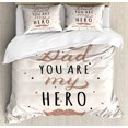 thumbnail image 1 of Father's Day Duvet Cover Set Queen Size, Dad You are My Hero Poster Design with a Mustache, Decorative 3 Piece Bedding Set with 2 Pillow Shams, Pale Rust Champagne and Charcoal Grey, by Ambesonne, 1 of 3