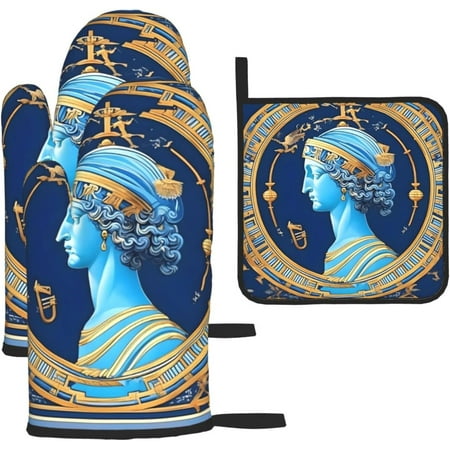 

Goddess Oven Mitt Set Heat Resistant Grill Mitt and Pot Holder Suitable for Kitchen Cooking Baking and Microwave (Set of 3)