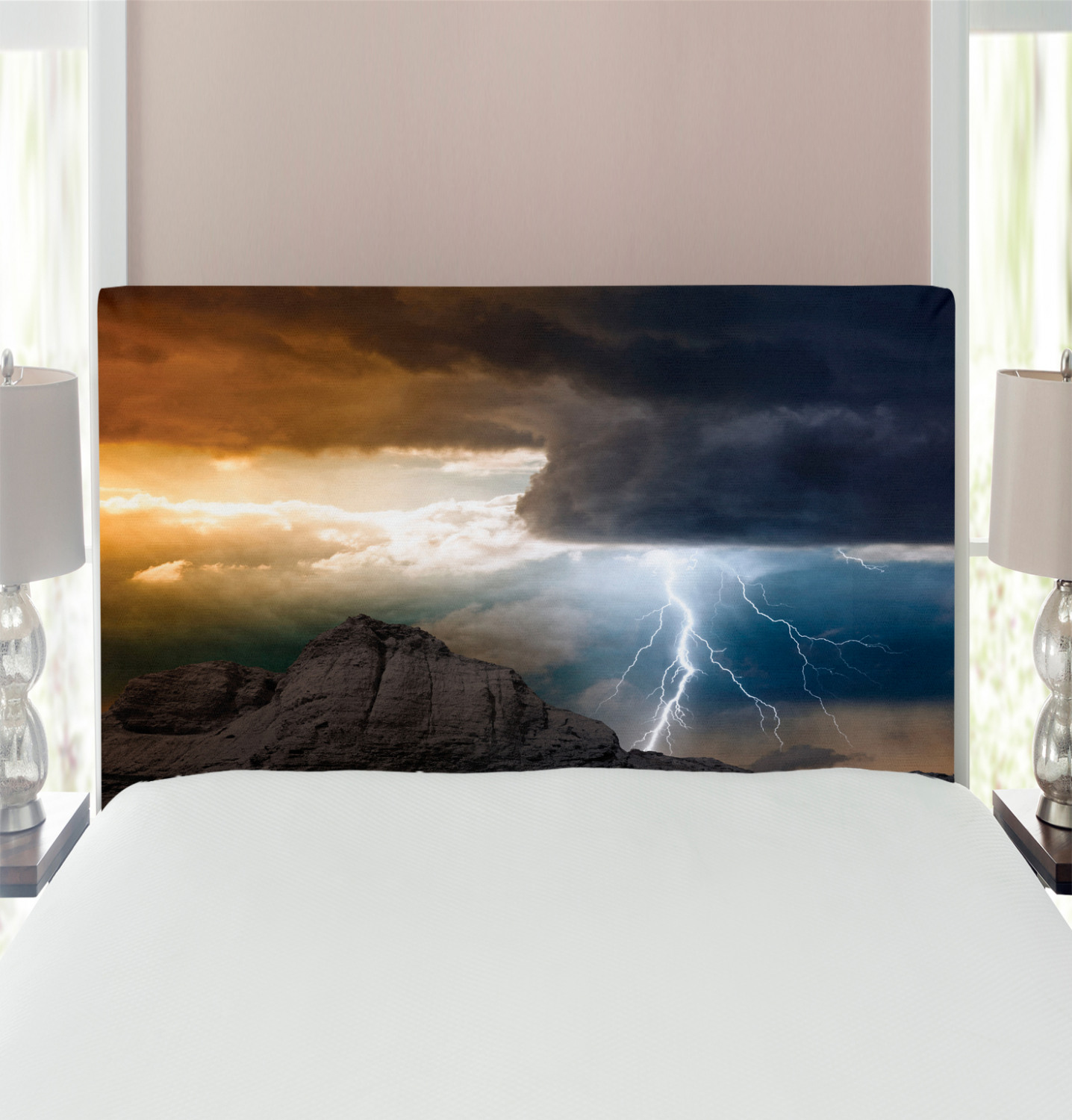 Nature Headboard, Thunder Rays from Dark Clouds Hitting down to the