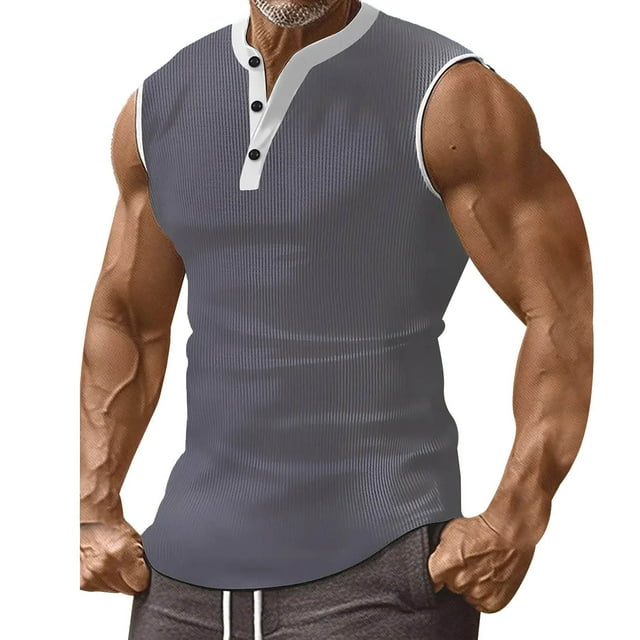 asjyhkr Mens Summer Tank Tops Crew Neck Slim Fitting Button Undershirts Dressy Casual Comfy Basic Tees