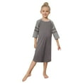 thumbnail image 2 of WBQ Womens Girl Nightgown Crew Neck Knit Long Sleepwear 3/4 Short Sleeve Soft Loungewear Gray 6-10Y, 2 of 7