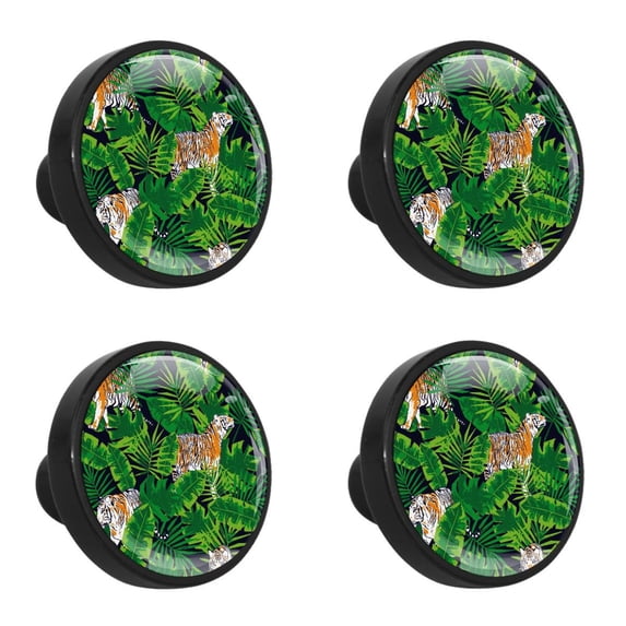 4 Pcs Tiger Tropical Knobs for Kitchen Cabinet Cupboard Dresser Bookcase Drawer Pulls Handles Round Home Decor