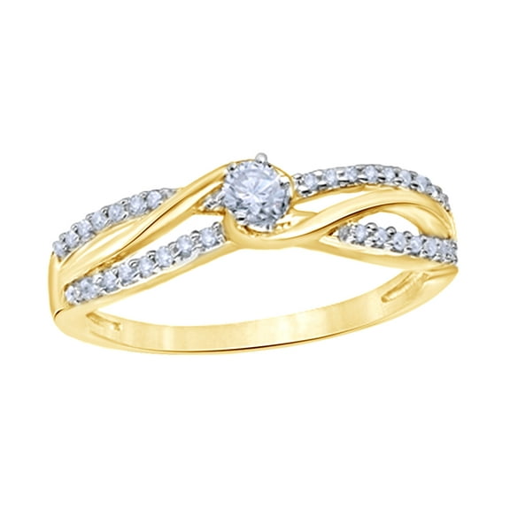 Round Cut White Natural Diamond Bypass Promise Ring in 10k Yellow Gold (0.25 Cttw)