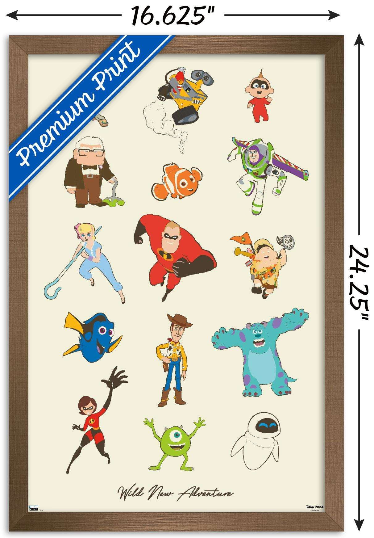 Disney Pixar - Group Wall Poster, 14.725" x 22.375", Framed