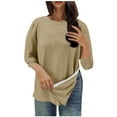 thumbnail image 2 of Guieoi Womens Tops Plus Size Trendy Women's Casual Print Round Neck 3/4 Sleeve T-shirt Blouse Brown Black*Friday/Cyber*Monday, 2 of 8