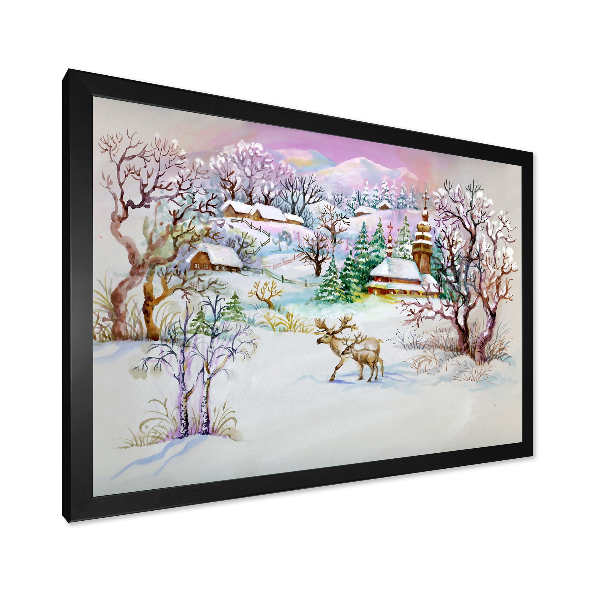 Designart 'Winter VIllage Life Landscape' Traditional Framed Art Print