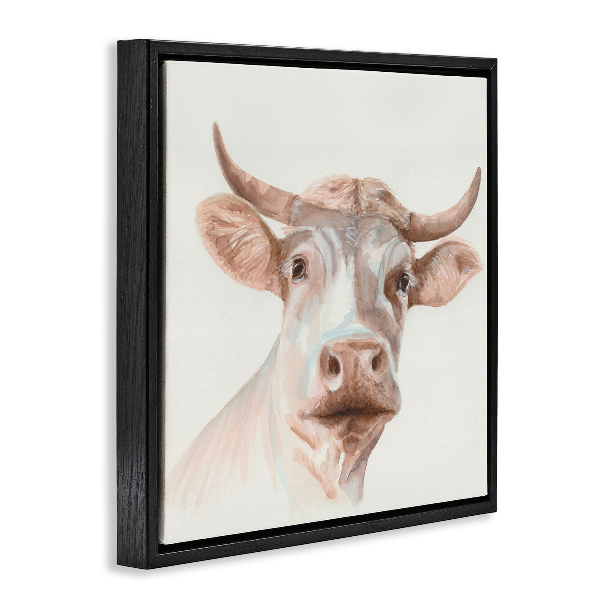 Stupell Industries Cream Beige Cow Animals Painting Black Floater Framed Canvas Art Print Wall Art, 25 x 25
