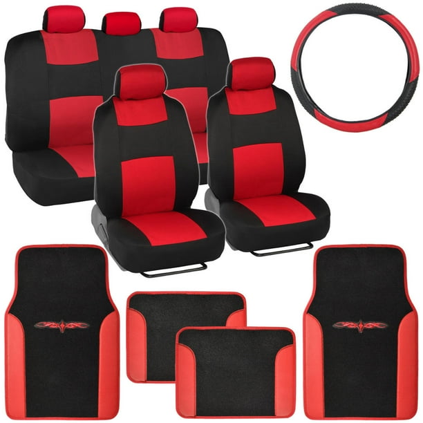 BDK PolyCloth Car Seat Covers with Floor Mats and Steering Wheel Cover