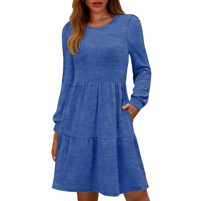 Floleo Robe de Nuit à Manches Longues Imprimée pour Femme, Col Rond, Ample et Confortable, Vêtement de Nuit Décontracté pour la Maison, Été Printemps, Respirante, à la Mode, Fête, Tenue Quotidienne (Bleu, M)