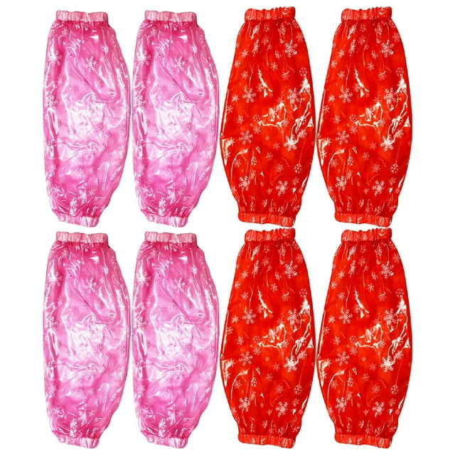 4 Pairs Kitchen Waterproof Oversleeve Snowflake Pattern Cleaning Oversleeve PVC Oilproof Arm Sleeve Protectors (Random Color)