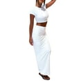 thumbnail image 6 of Coduop Women Summer Outfit Set,Short Sleeve Solid Color Crop Tops and Long Skirt Set,Two Piece, 6 of 7