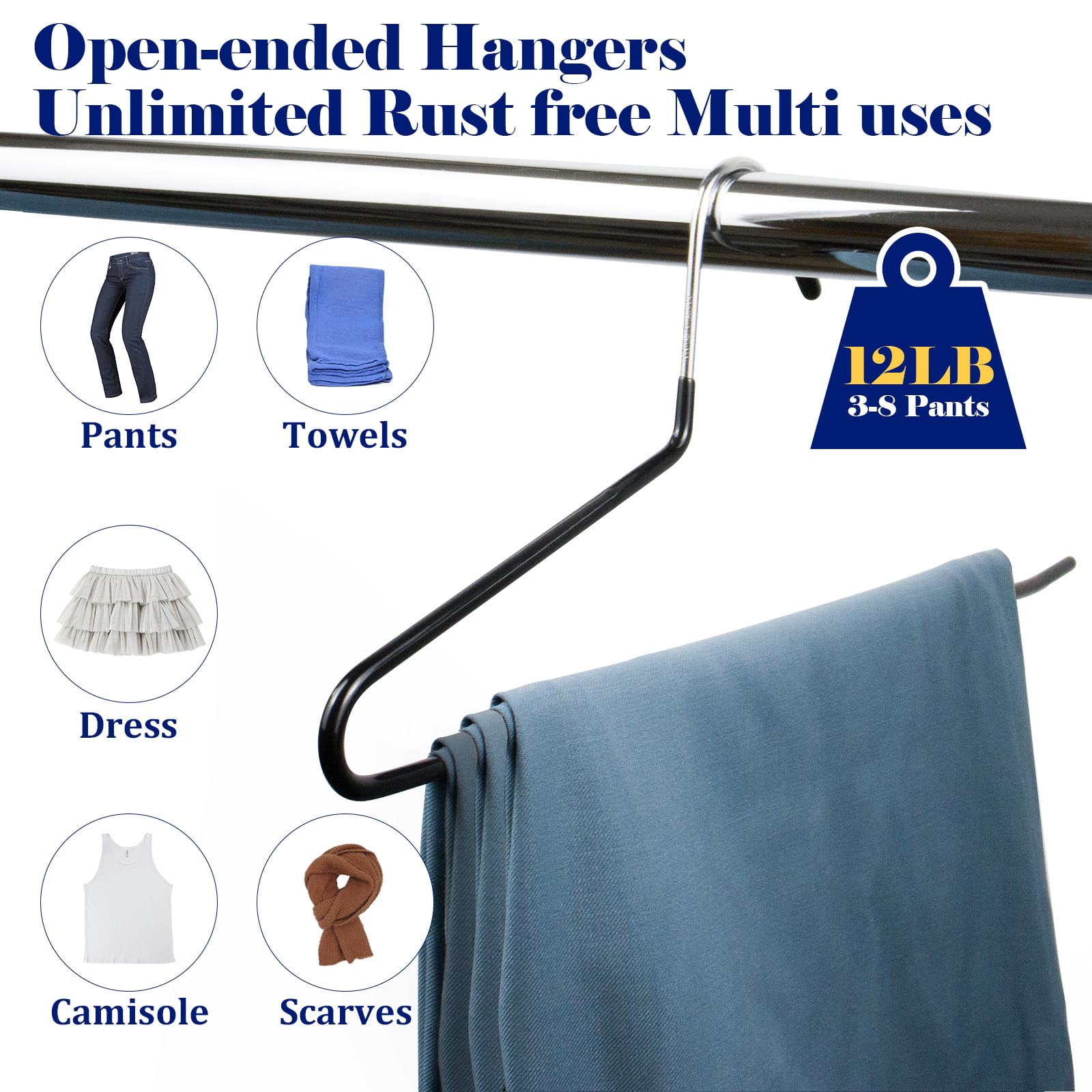 GZQXHOME Non‑Slip Metal Pants Hanger, 30 Pack Space‑Saving Heavy Duty Black Closet Organizer for Trouser Jeans Blanket Storage