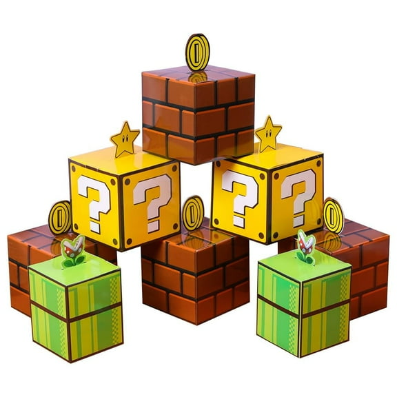 12PCS Super Theme Water Pipe Question Brick Treat Boxes Snack Goody Cardboard Bag Birthday Party Favors Decorations Gift Wrap Boxes