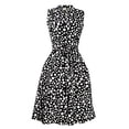 thumbnail image 1 of Peach Couture Women's Collared Floral Sleeveless Knee Fit-and-Flare Dress Black White Polka Dot, Small, 1 of 5