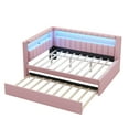 thumbnail image 5 of Euroco Upholstered Full Size Platform Bed with Storage Headboard, Trundle Bed, LED Light and USB Charging for Kids and Adults, Pink, 5 of 11