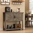 thumbnail image 3 of Farmhouse Console Table with Storage – 2-Door Wooden Sideboard, Open Shelf – Narrow Sofa Entryway Table for Living Room, Hallway, Kitchen, Dining – Grey Color, 3 of 8