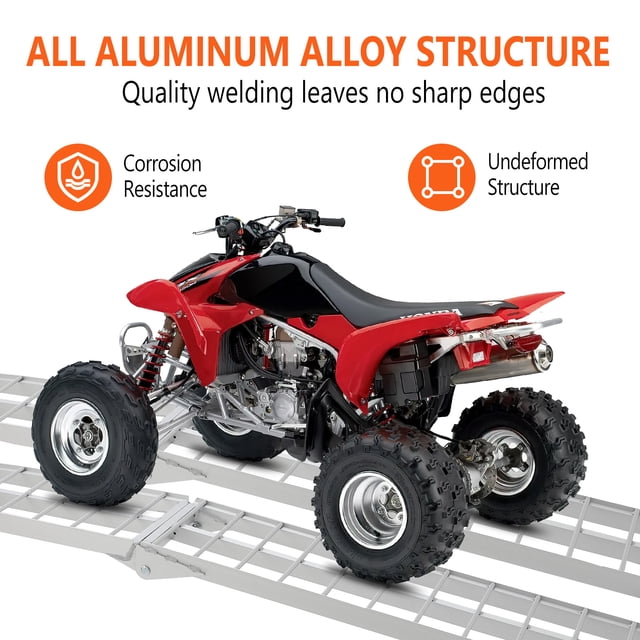 EDTara Folding Straight Aluminum Ramps, 750 Lbs Capacity With Treads, 2 Pack Portable Ramp for Motorcycles, Atvs, Lawn Mowers, and Trucks