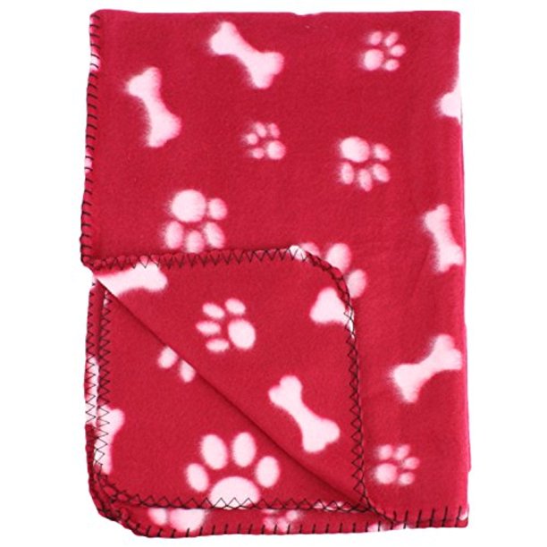 30x21 Inch Dog / Cat Fleece Blanket Bone and Paw Print Assorted Color
