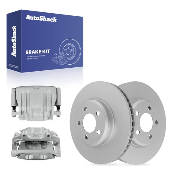AutoShack Front Vented Coated Brake Rotors   Calipers 4-PC Brake Kit Replacement for 2006-2011 Dodge Charger 2005-2011 Chrysler 300 2009-2011 Dodge Challenger ArmorStop 13.58" (345 mm)